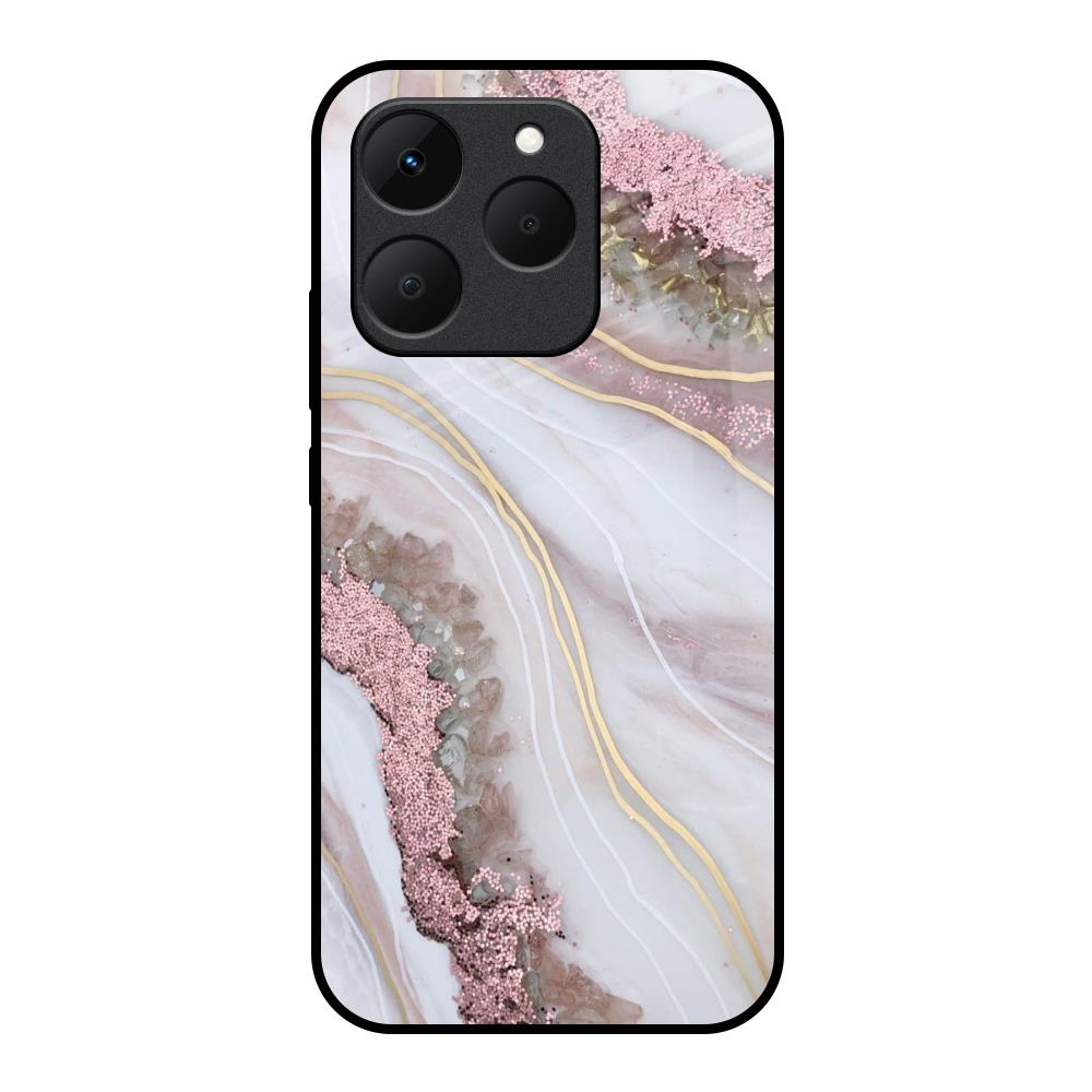 Pink & Gold Gllitter Marble Realme 15T 5G Glass Back Cover Online