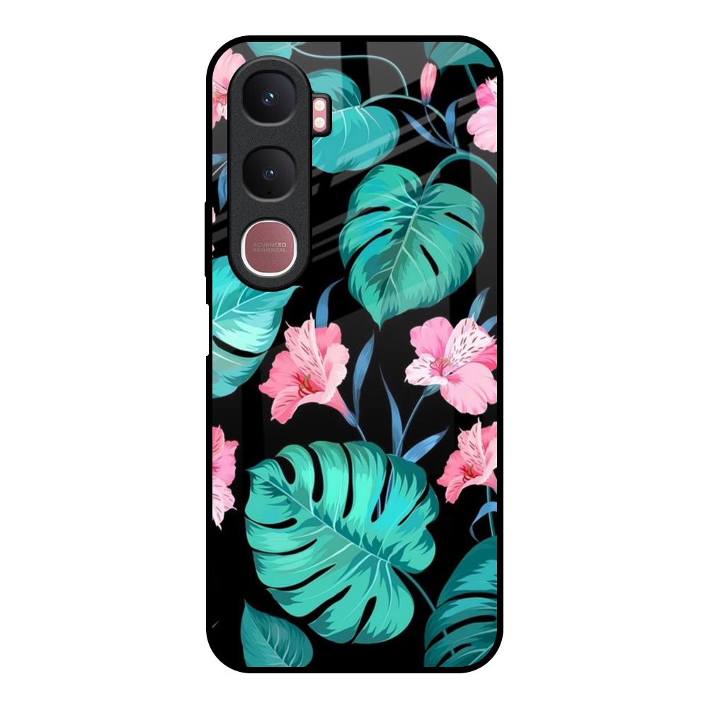 Tropical Leaves & Pink Flowers Vivo Y31 5G Glass Back Cover Online