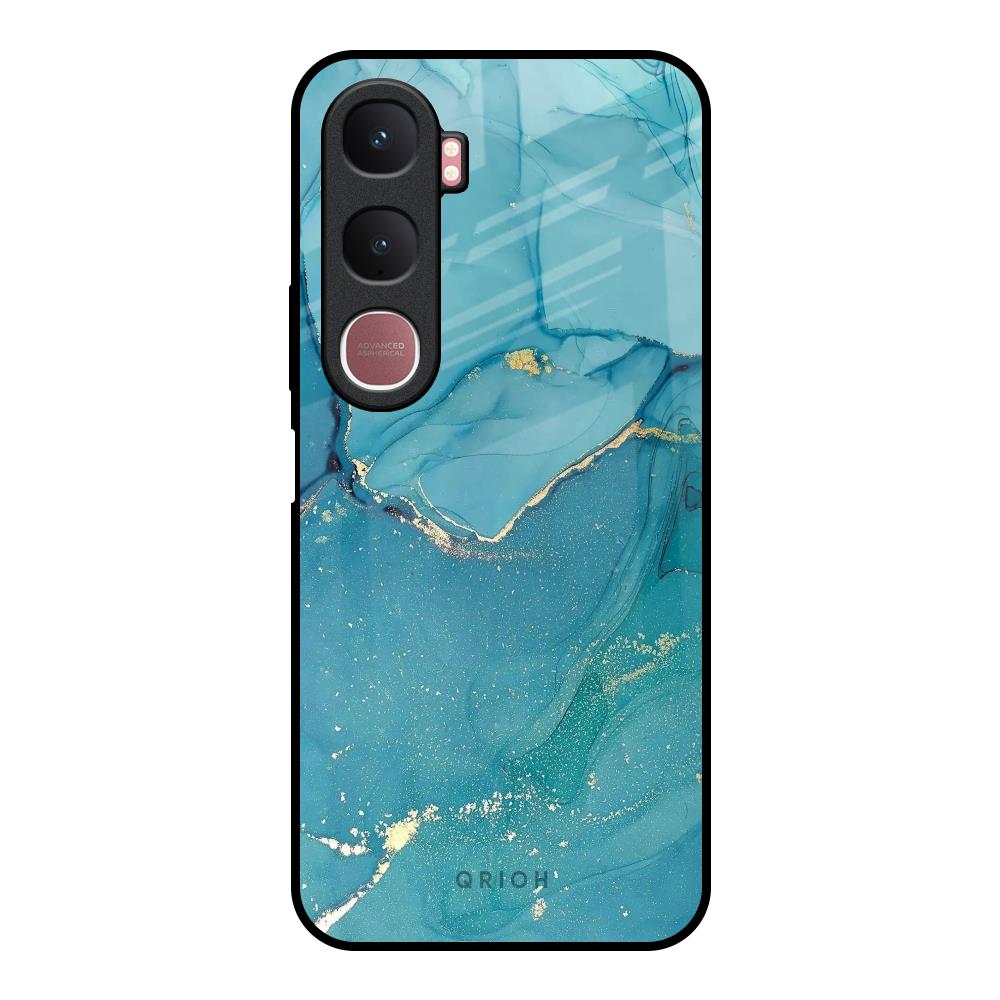 Blue Golden Glitter Vivo Y31 5G Glass Back Cover Online
