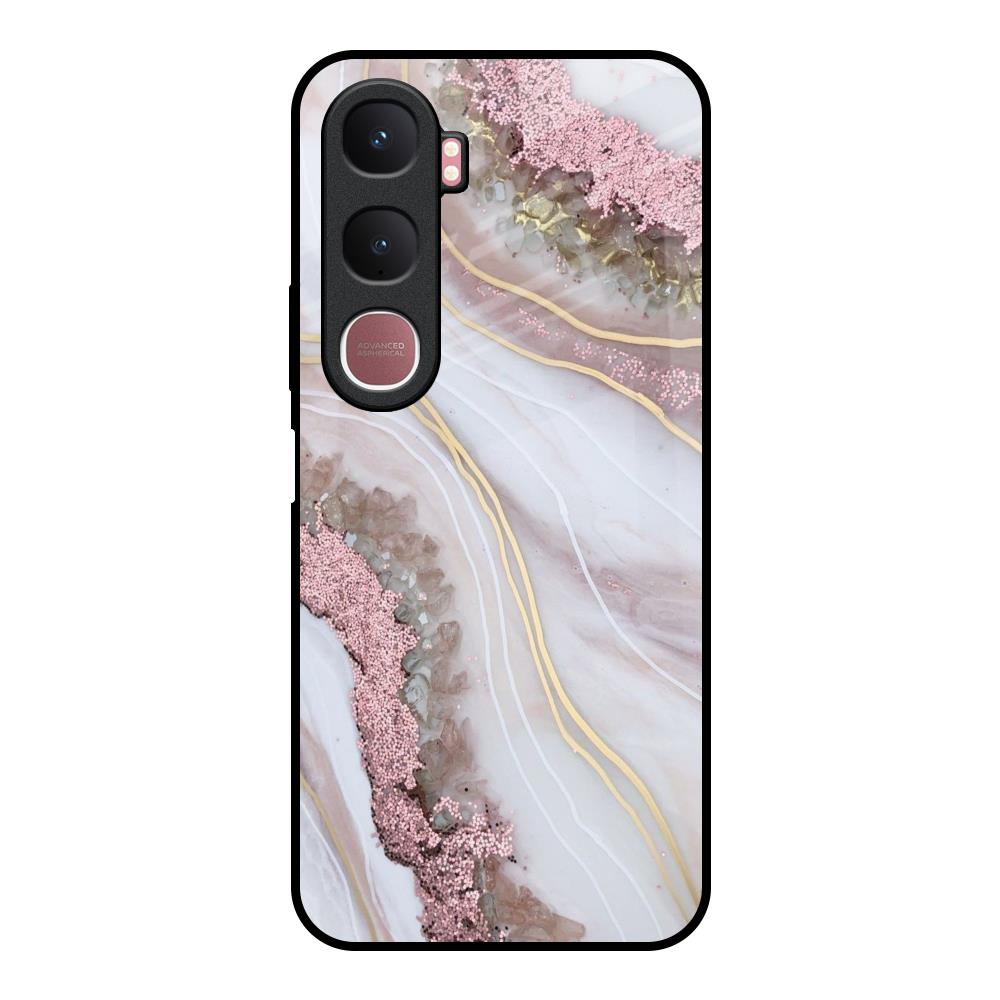 Pink & Gold Gllitter Marble Vivo Y31 5G Glass Back Cover Online