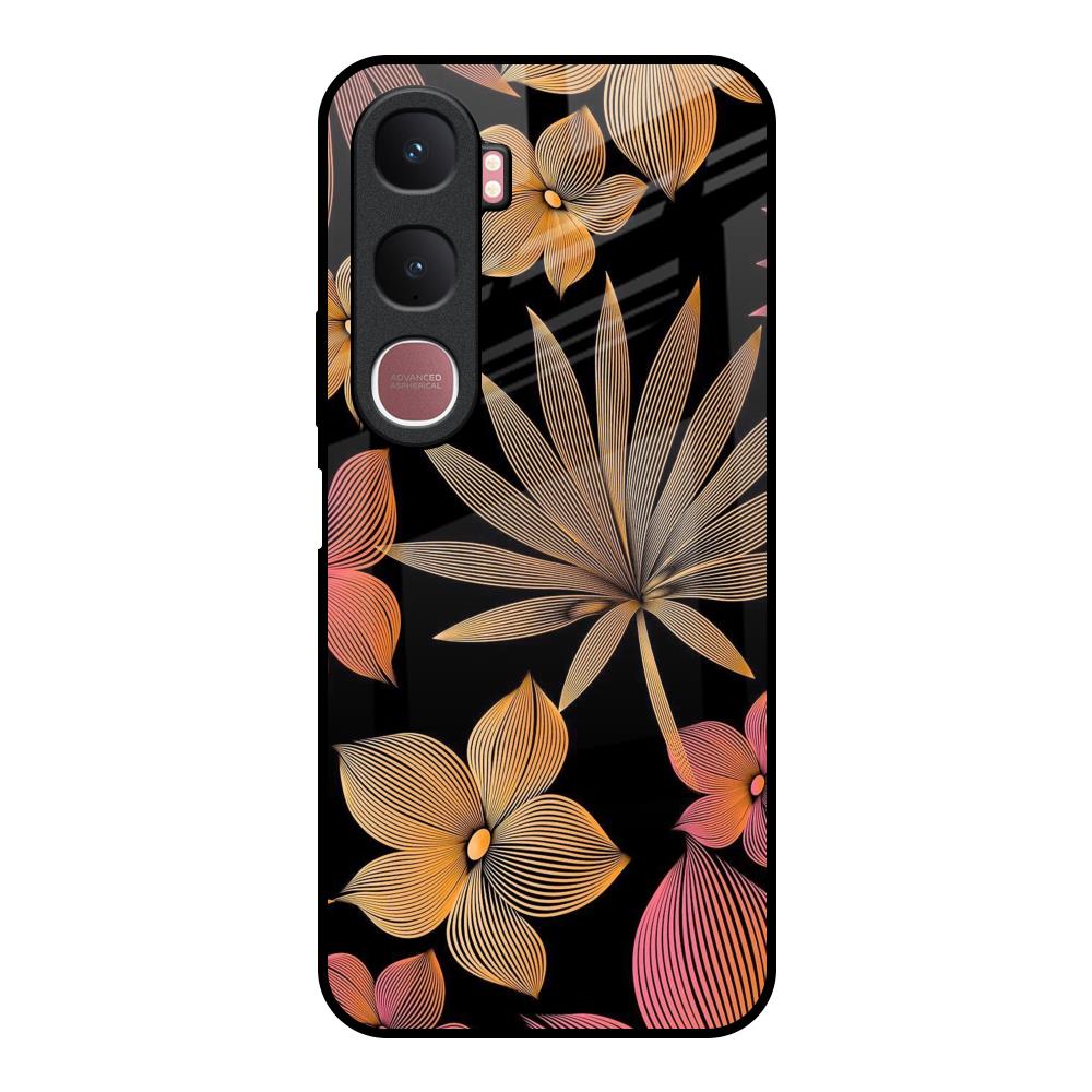 Lines Pattern Flowers Vivo Y31 5G Glass Back Cover Online
