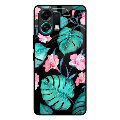 Tropical Leaves & Pink Flowers Oppo K13 Turbo Pro 5G Glass Back Cover Online