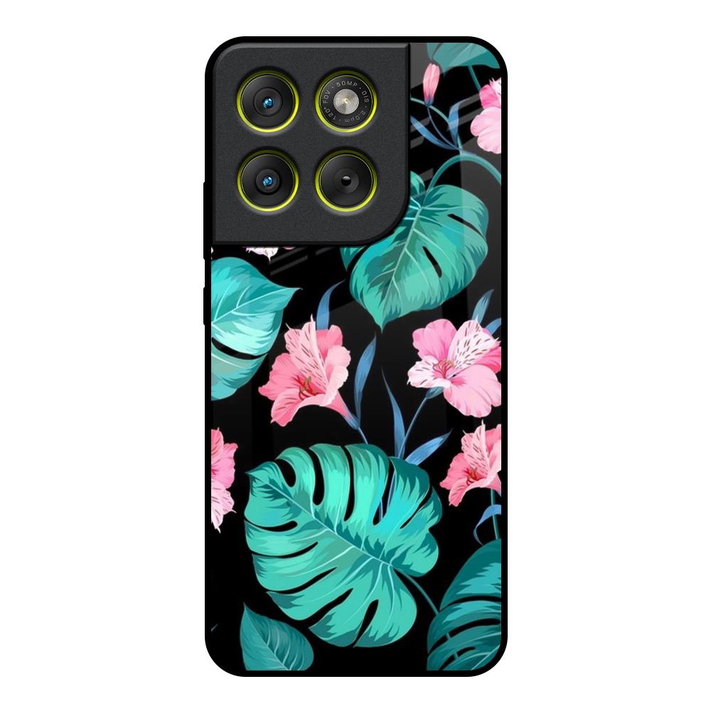 Tropical Leaves & Pink Flowers Motorola Edge 70 5G Glass Back Cover Online