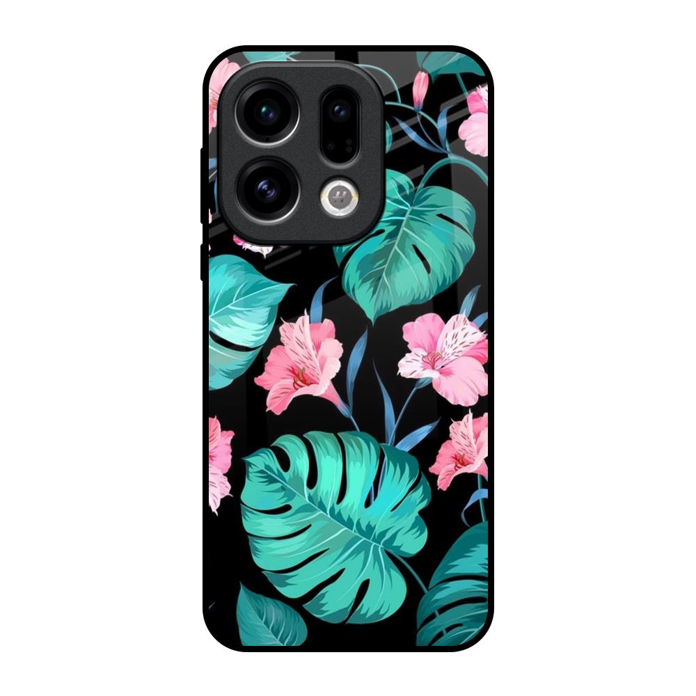 Tropical Leaves & Pink Flowers Oppo Find X9 Glass Back Cover Online