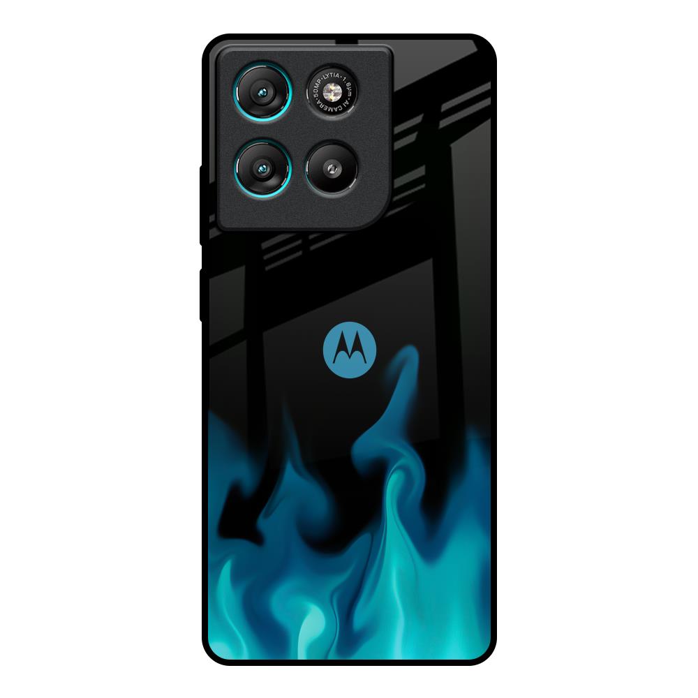 Teal Flames Motorola Edge G67 Power Glass Back Cover Online