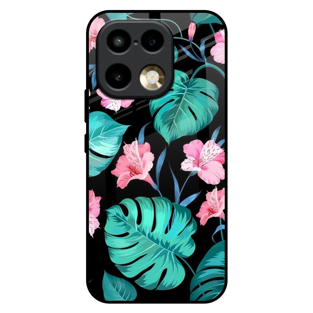 Tropical Leaves & Pink Flowers Realme 16 Pro Plus 5G Glass Back Cover Online