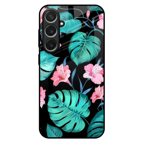Tropical Leaves & Pink Flowers Samsung Galaxy S26 5G Glass Back Cover Online