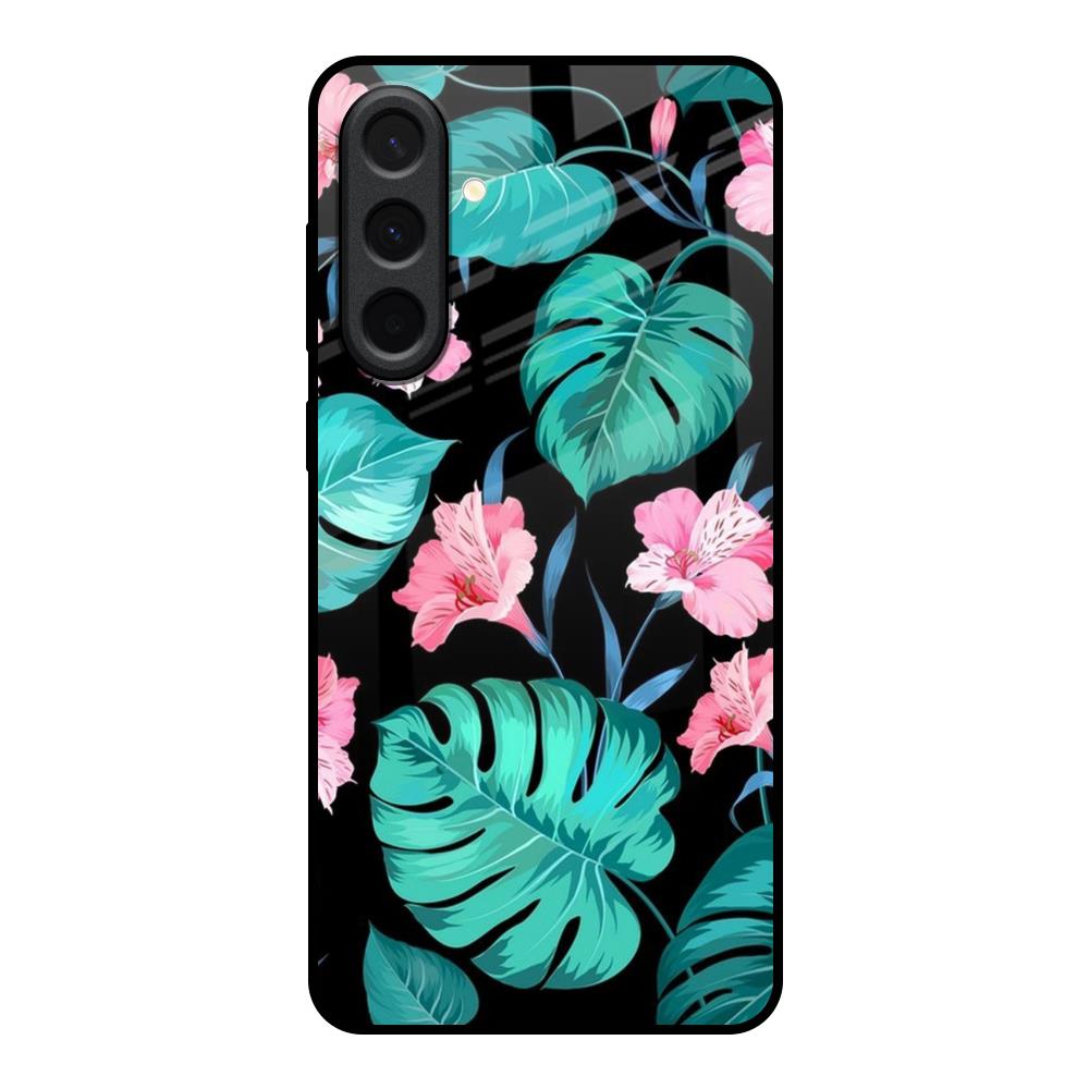 Tropical Leaves & Pink Flowers Samsung Galaxy A37 5G Glass Back Cover Online