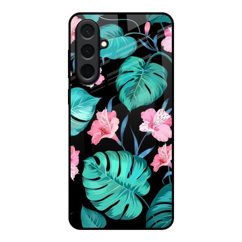 Tropical Leaves & Pink Flowers Samsung Galaxy A57 5G Glass Back Cover Online