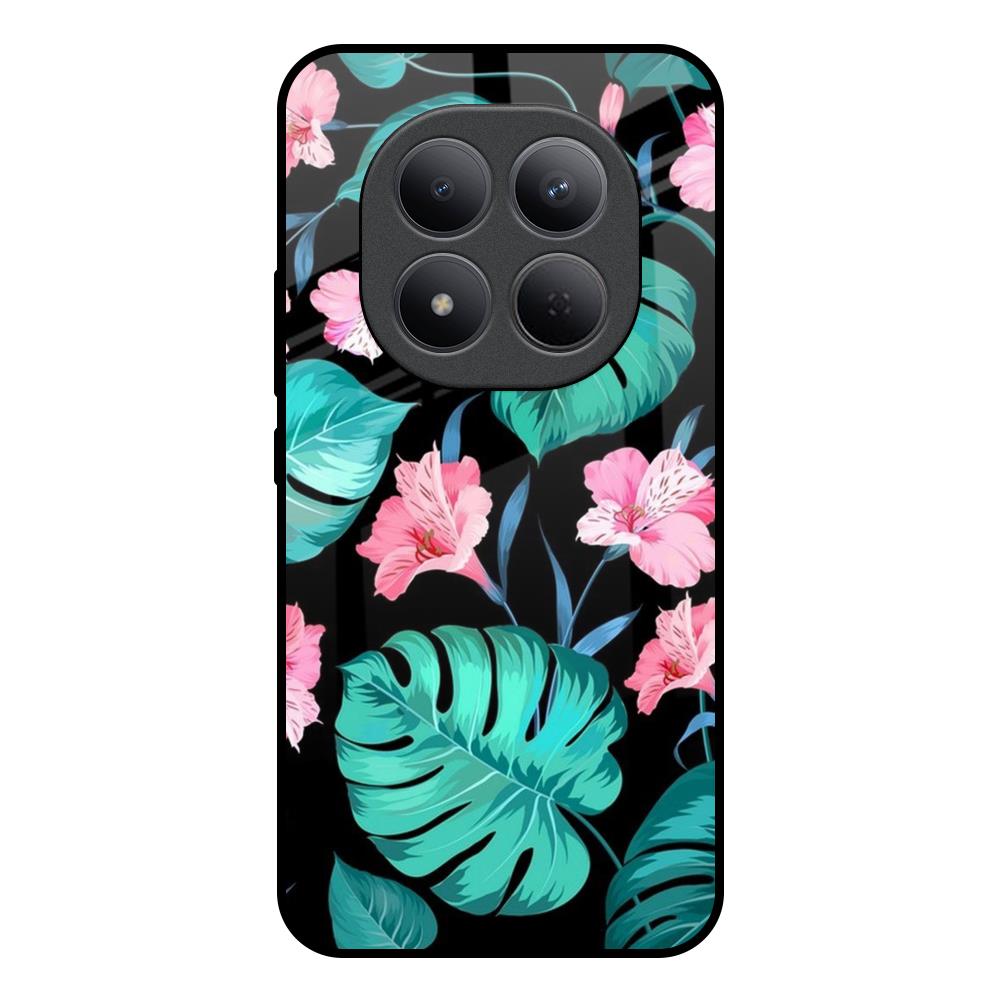 Tropical Leaves & Pink Flowers Redmi Note 15 Pro 5G Glass Back Cover Online