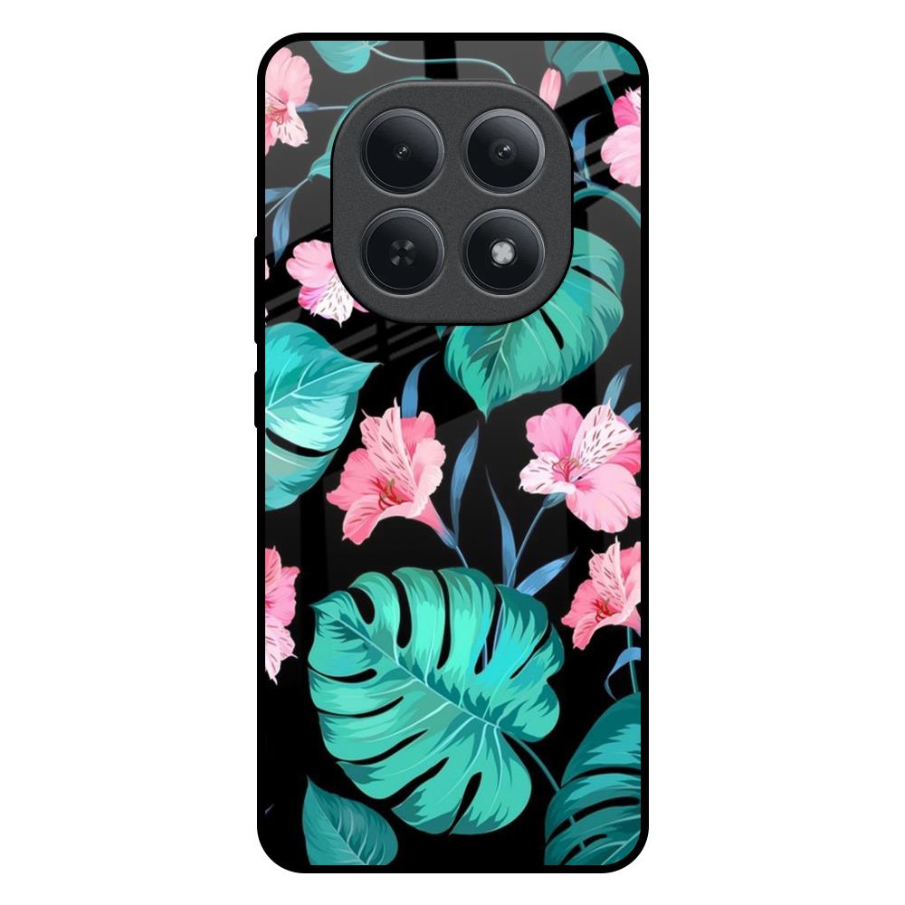 Tropical Leaves & Pink Flowers Redmi Note 15 5G Glass Back Cover Online