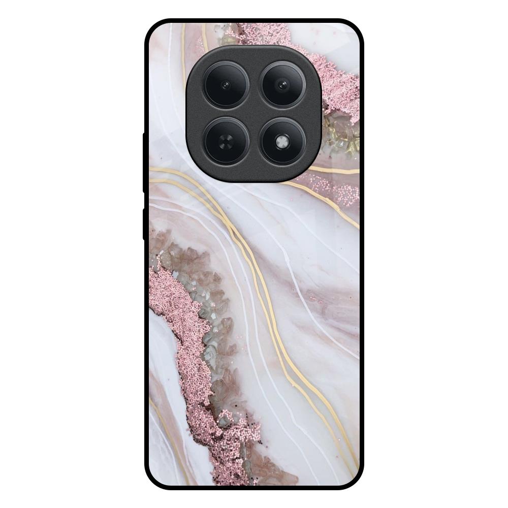 Pink & Gold Gllitter Marble Redmi Note 15 5G Glass Back Cover Online