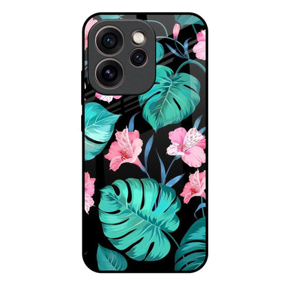 Tropical Leaves & Pink Flowers Oppo Reno15c 5G Glass Back Cover Online