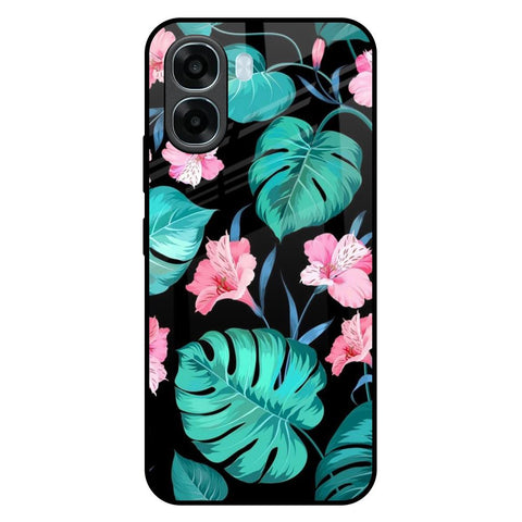 Tropical Leaves & Pink Flowers Oppo A6x 5G Glass Back Cover Online
