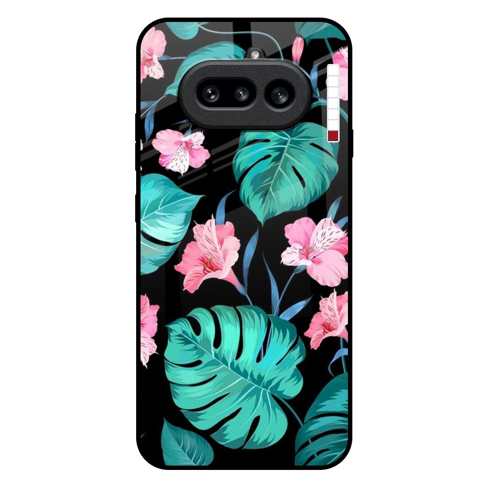 Tropical Leaves & Pink Flowers Nothing Phone 4a 5G Glass Back Cover Online