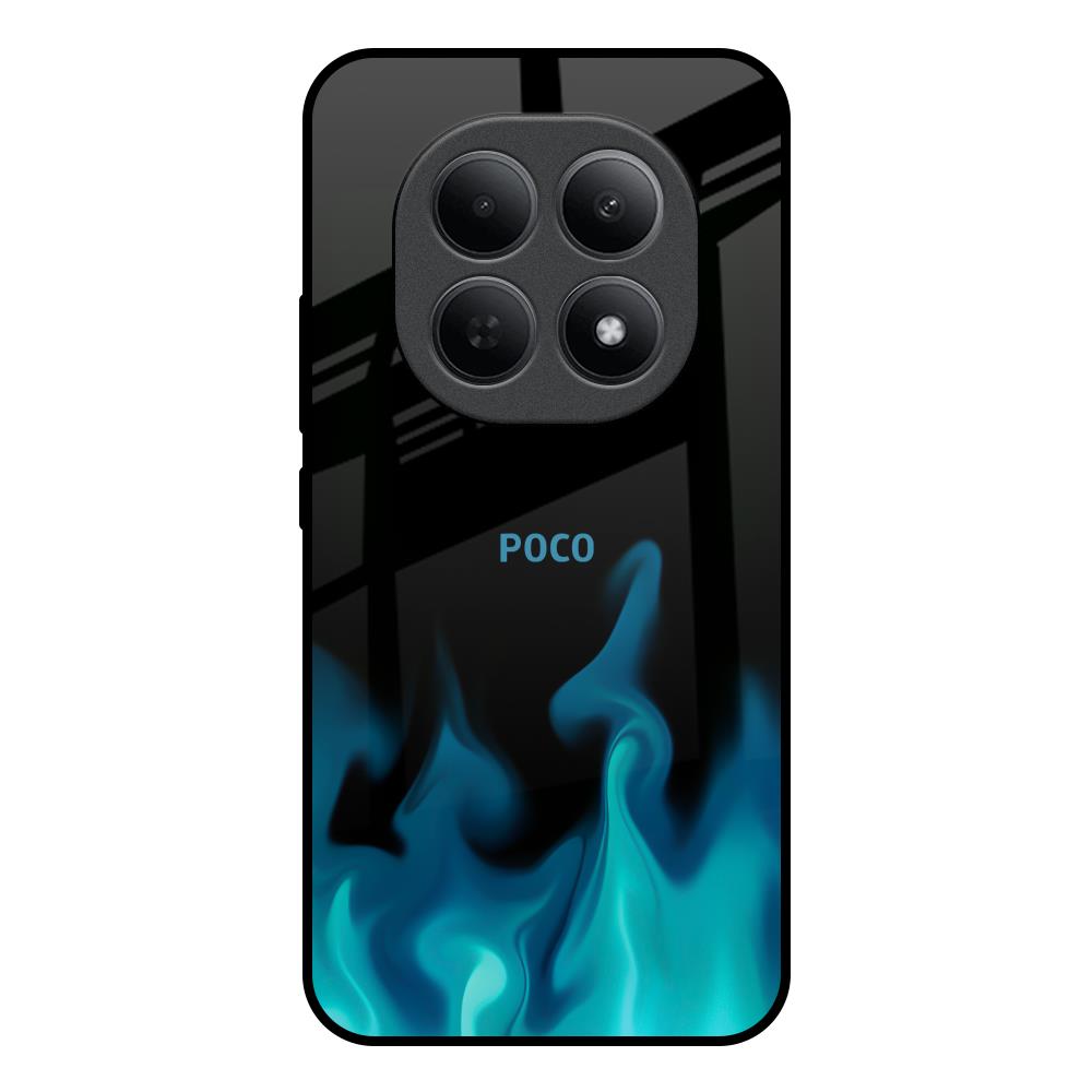 Teal Flames Poco M8 5G Glass Back Cover Online