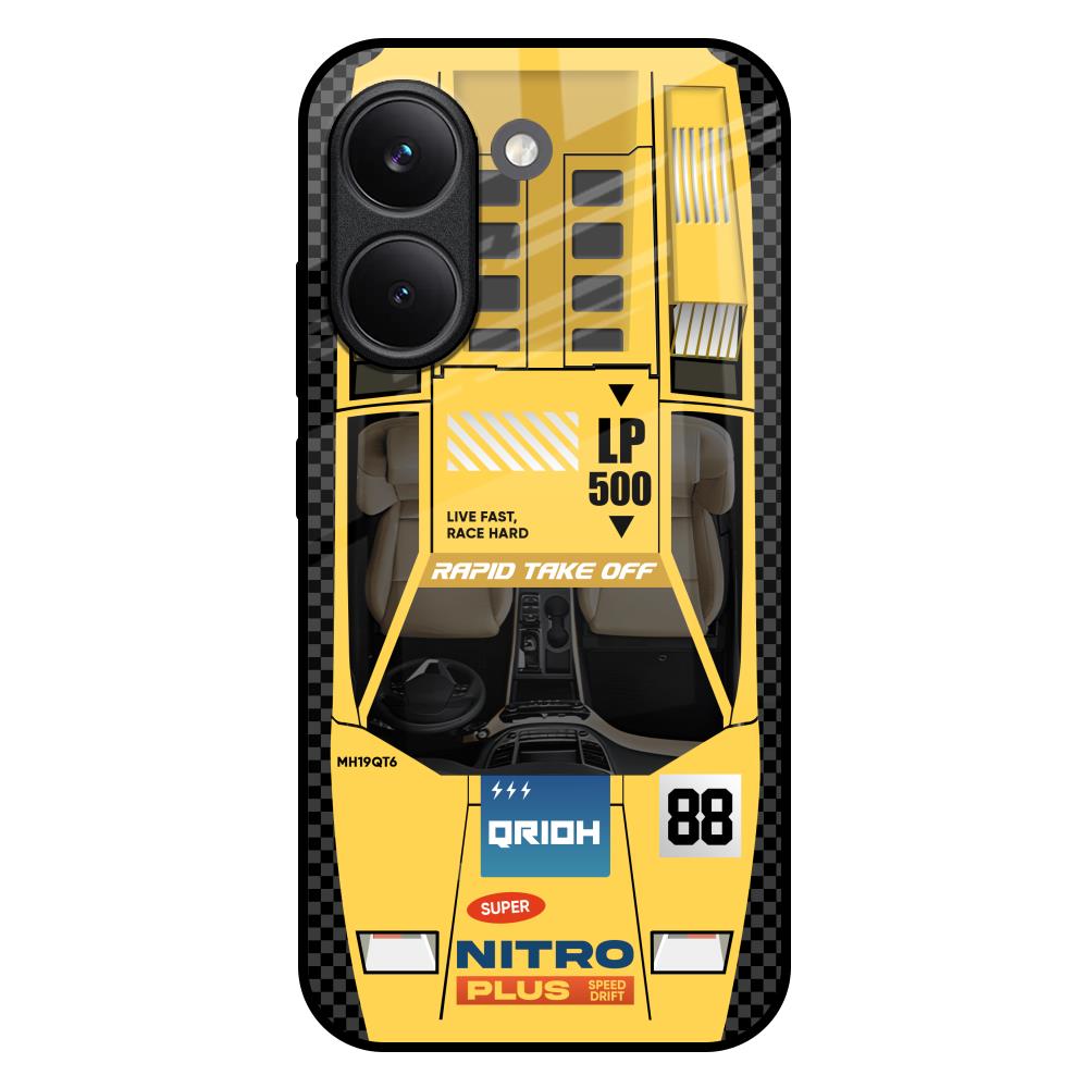 Yellow Racing Car Poco X8 Pro 5G Glass Back Cover Online
