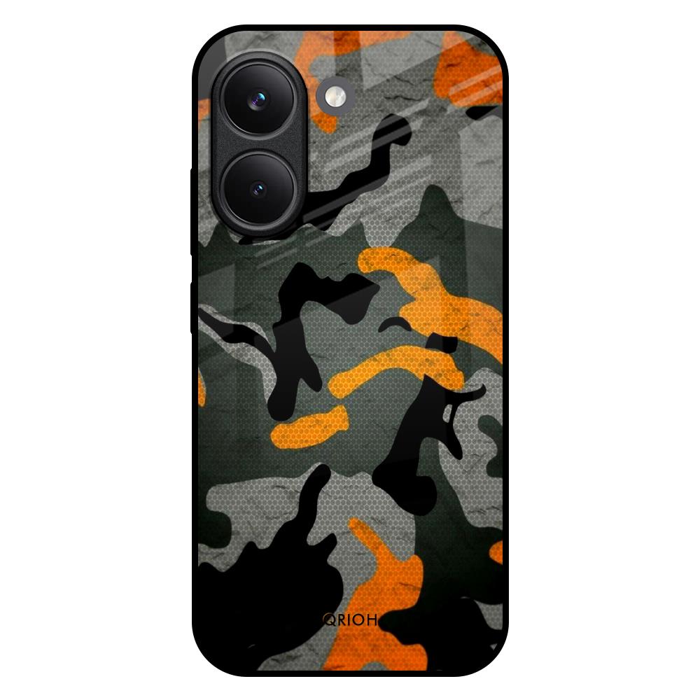 Camouflage Orange Poco X8 Pro 5G Glass Back Cover Online