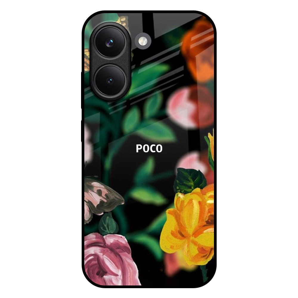 Flowers & Butterfly Poco X8 Pro 5G Glass Back Cover Online