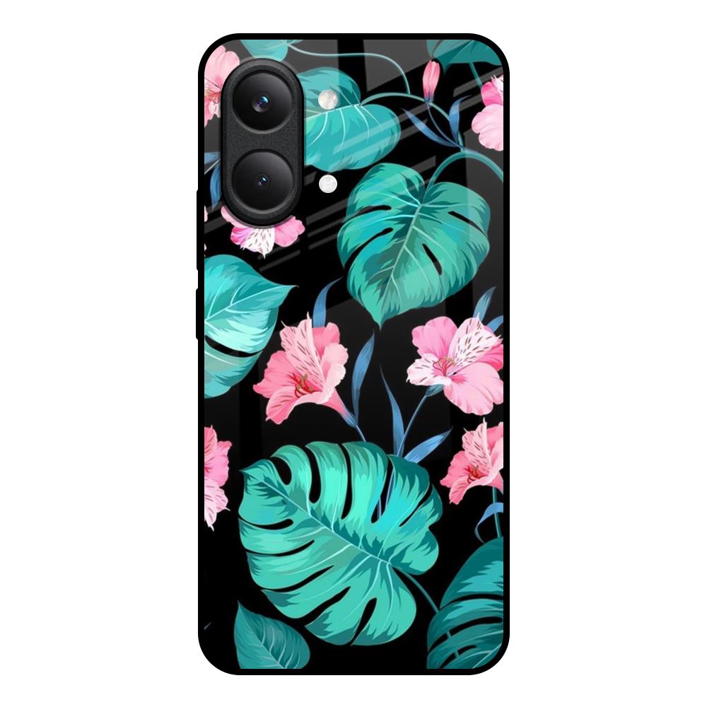 Tropical Leaves & Pink Flowers Poco X8 Pro max 5G Glass Back Cover Online