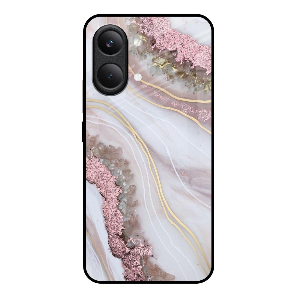 Pink & Gold Gllitter Marble Poco X8 Pro max 5G Glass Back Cover Online