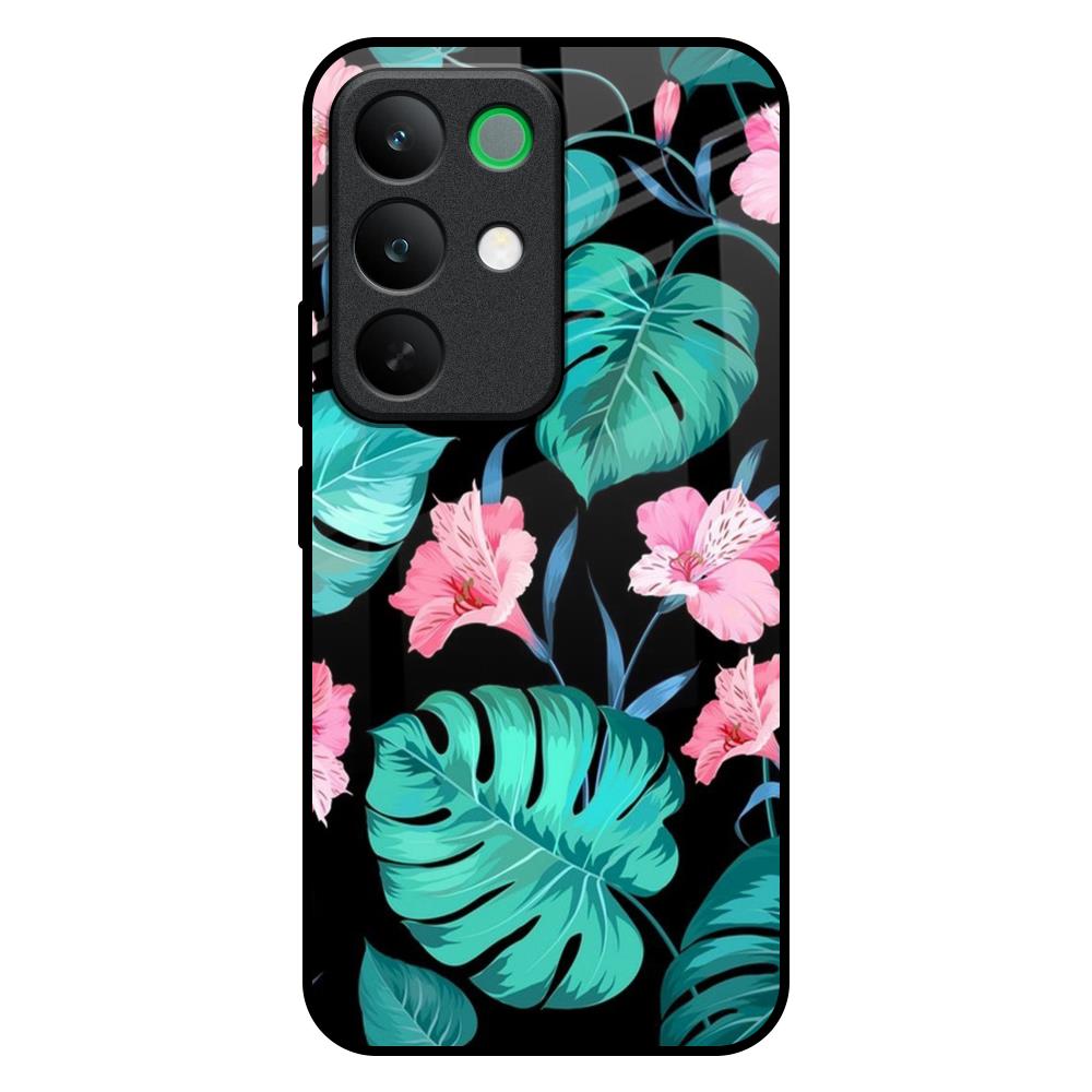 Tropical Leaves & Pink Flowers Realme C85 5G Glass Back Cover Online