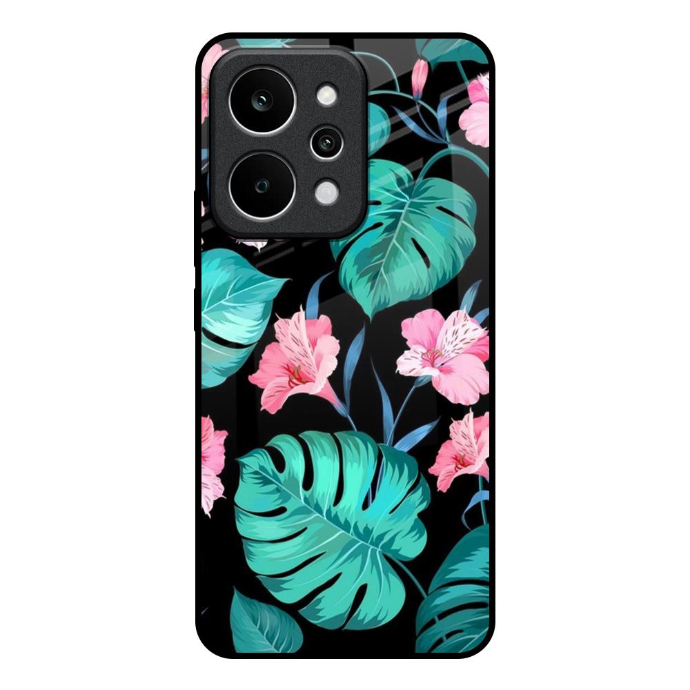 Tropical Leaves & Pink Flowers Realme P4 Power 5G Glass Back Cover Online