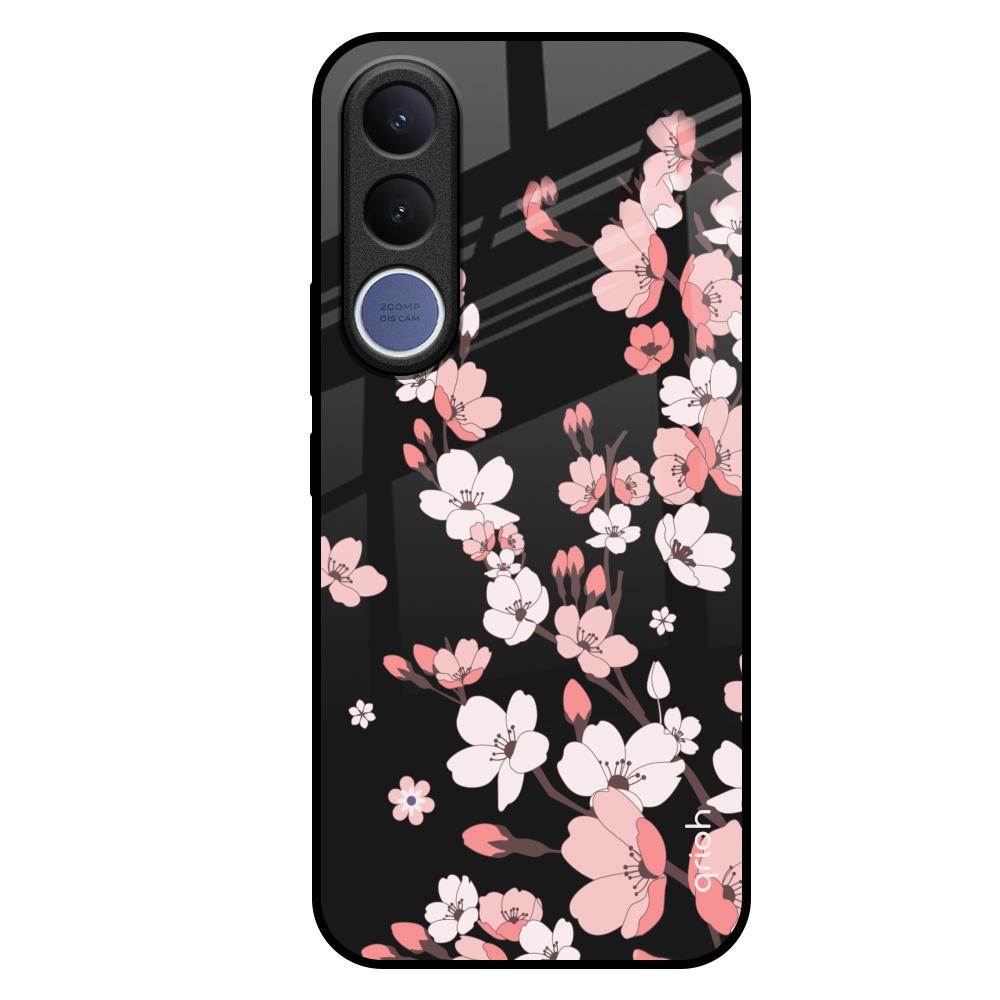 Black Cherry Blossom Vivo V70 FE 5G Glass Back Cover Online
