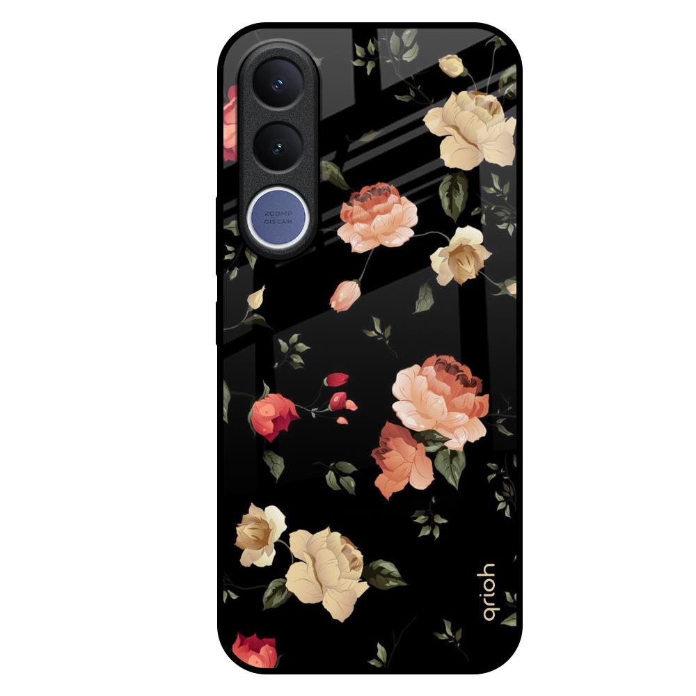 Black Spring Floral Vivo V70 FE 5G Glass Back Cover Online
