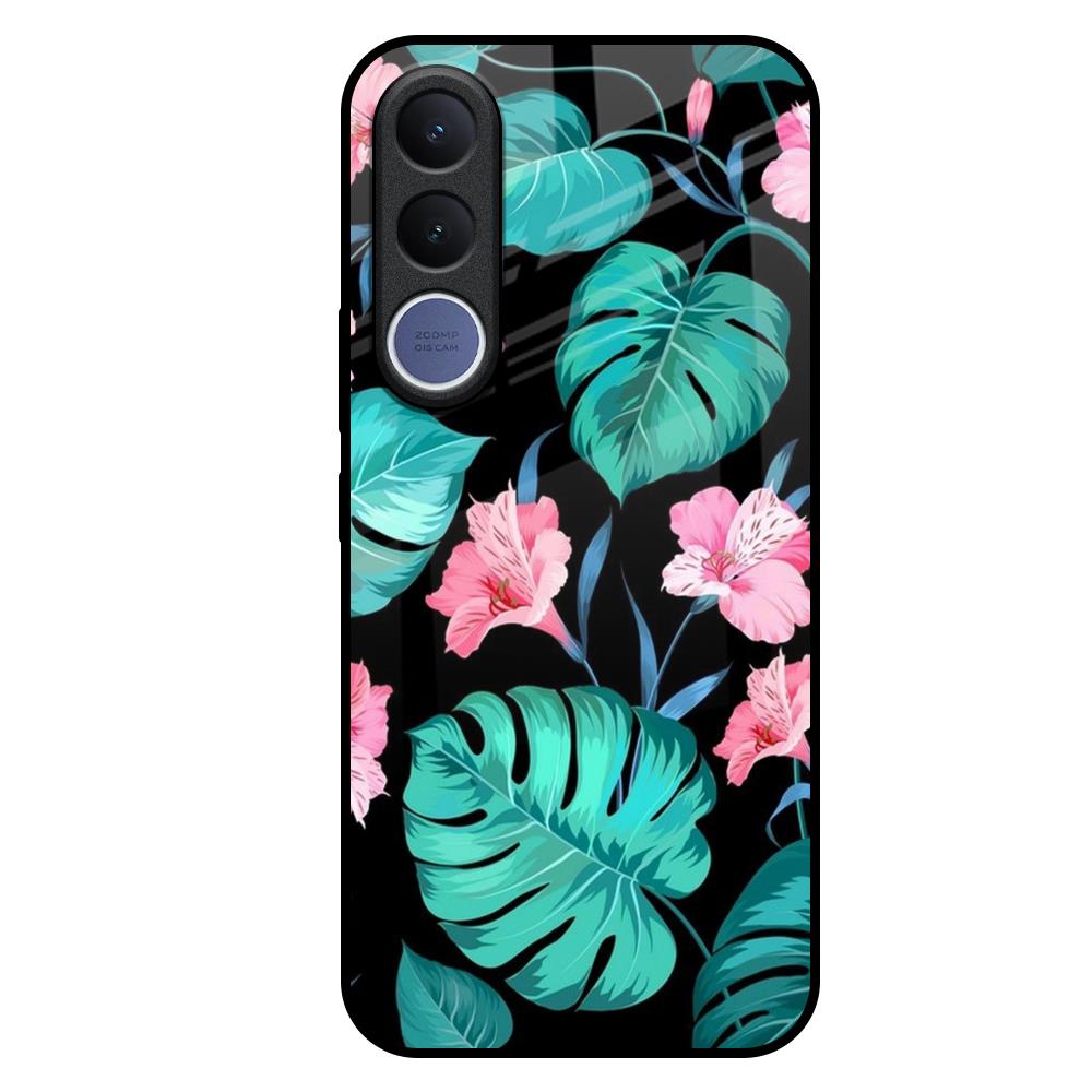 Tropical Leaves & Pink Flowers Vivo V70 FE 5G Glass Back Cover Online