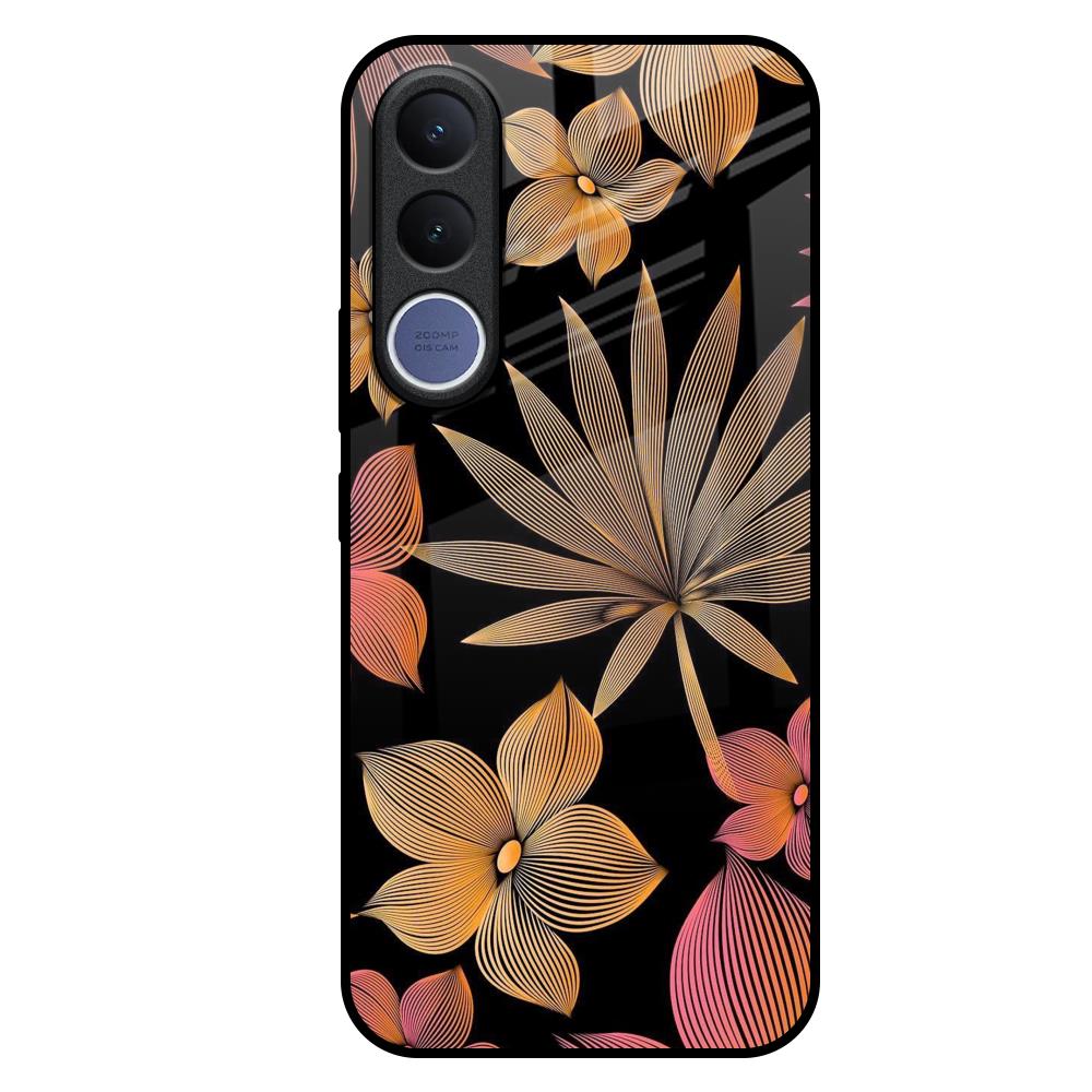 Lines Pattern Flowers Vivo V70 FE 5G Glass Back Cover Online