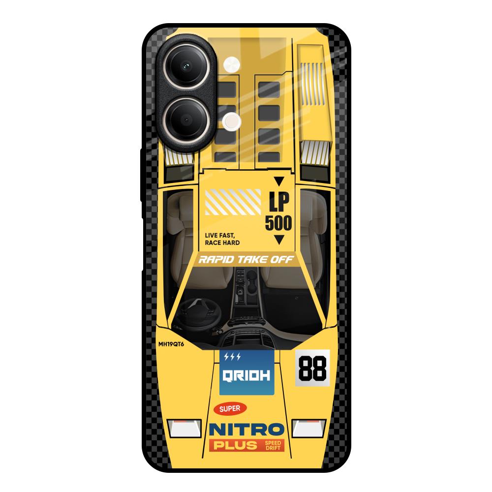Yellow Racing Car Vivo Y21 5G Glass Back Cover Online