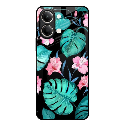 Tropical Leaves & Pink Flowers Vivo Y21 5G Glass Back Cover Online