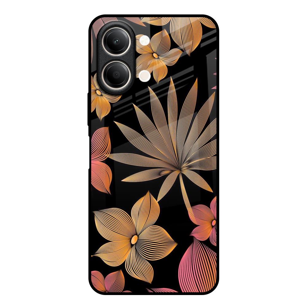 Lines Pattern Flowers Vivo Y21 5G Glass Back Cover Online