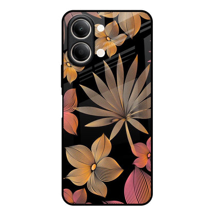 Lines Pattern Flowers Vivo Y21 5G Glass Back Cover Online