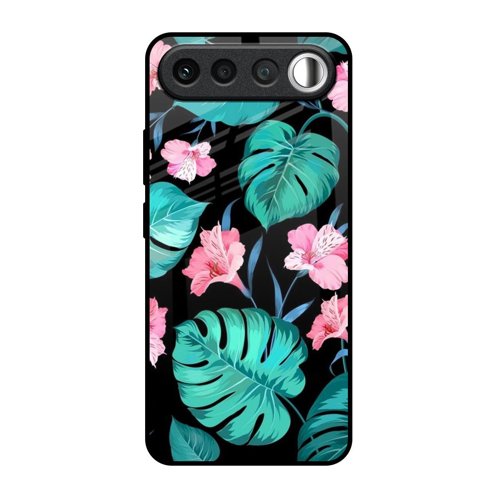 Tropical Leaves & Pink Flowers Realme 16 5G Glass Back Cover Online