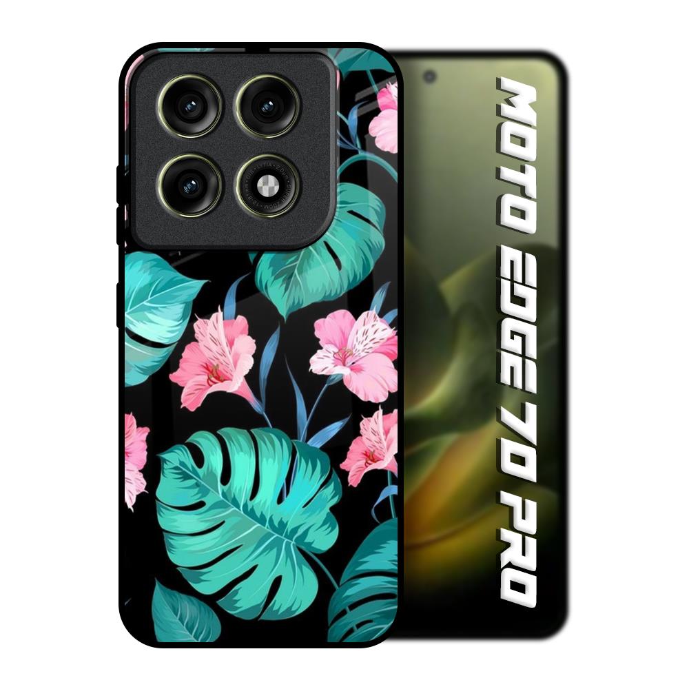 Tropical Leaves & Pink Flowers Motorola Edge 70 Pro 5G Glass Back Cover Online