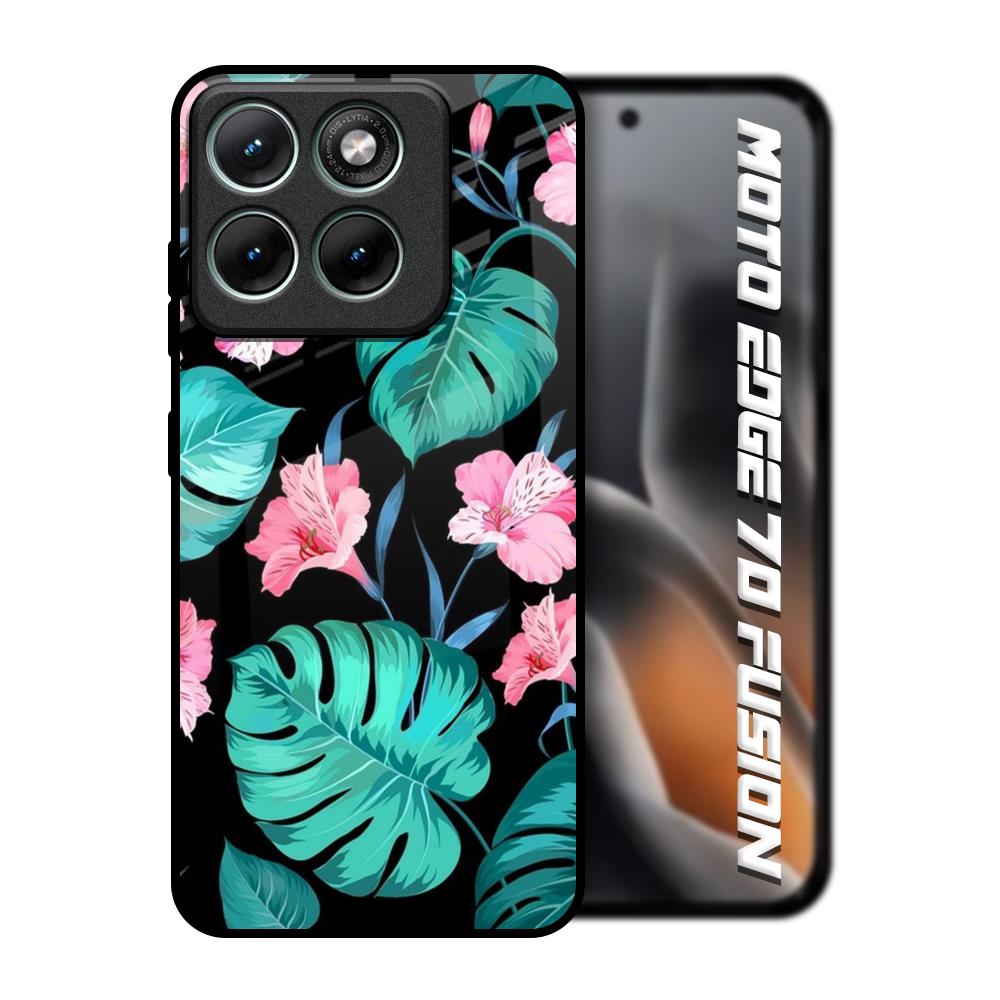 Tropical Leaves & Pink Flowers Motorola Edge 70 Fusion 5G Glass Back Cover Online
