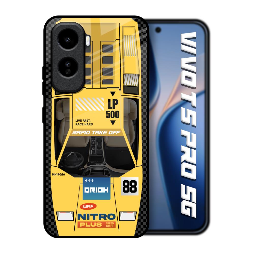 Yellow Racing Car Vivo T5 Pro 5G Glass Back Cover Online