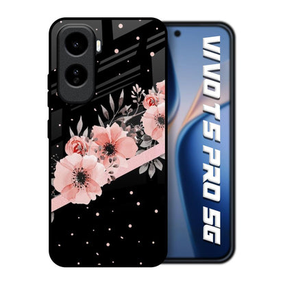 Floral Black Band Vivo T5 Pro 5G Glass Back Cover Online