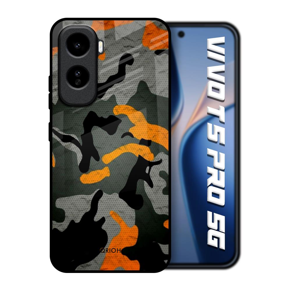 Camouflage Orange Vivo T5 Pro 5G Glass Back Cover Online