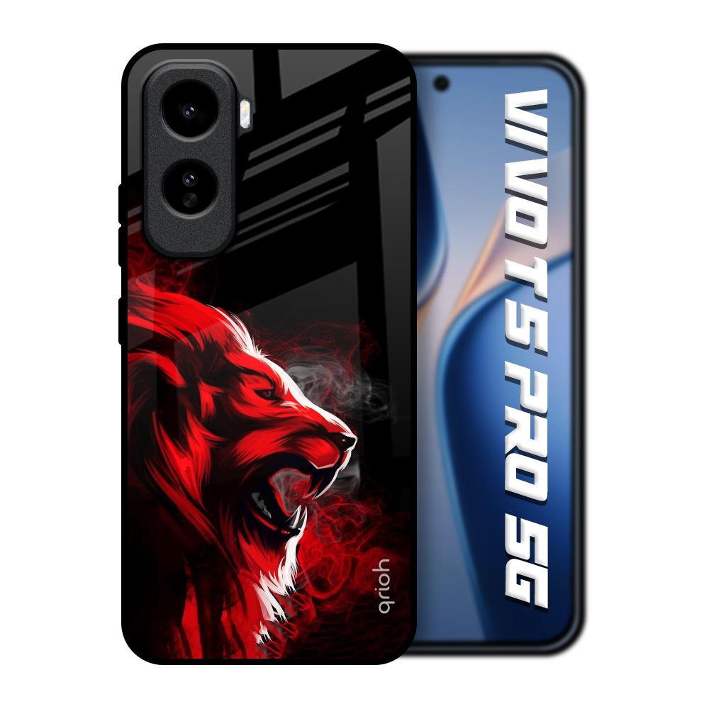 Red Angry Lion Vivo T5 Pro 5G Glass Back Cover Online