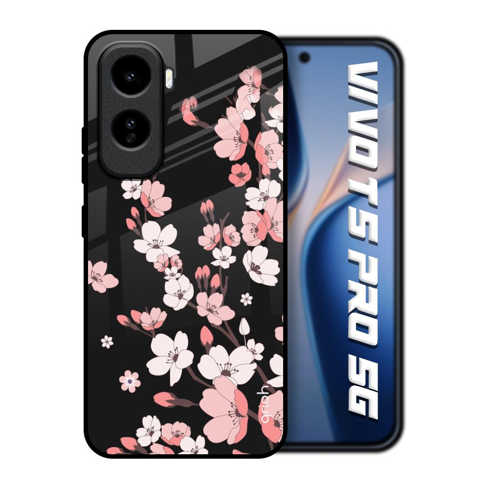 Black Cherry Blossom Vivo T5 Pro 5G Glass Back Cover Online