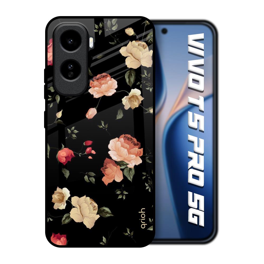 Black Spring Floral Vivo T5 Pro 5G Glass Back Cover Online