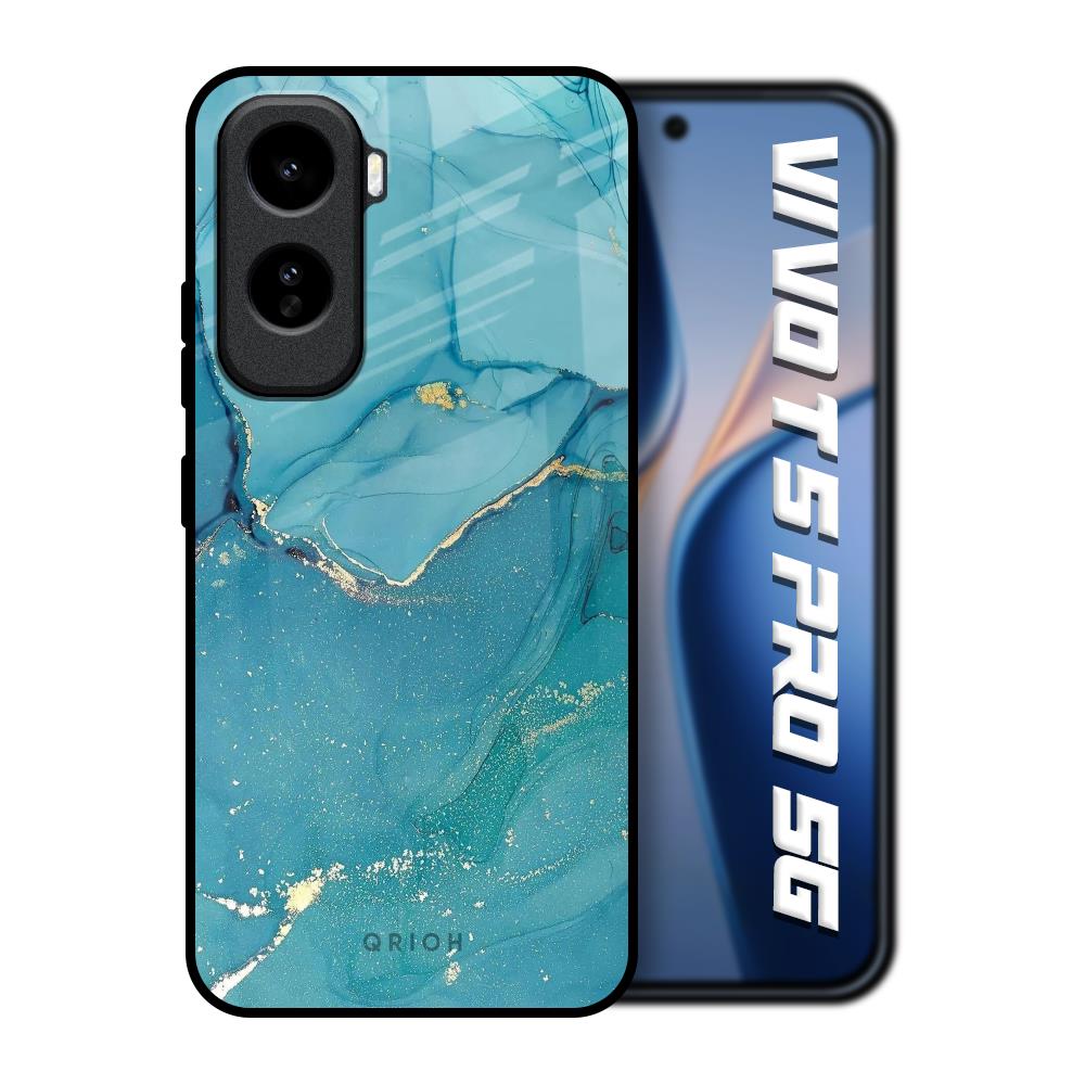 Blue Golden Glitter Vivo T5 Pro 5G Glass Back Cover Online
