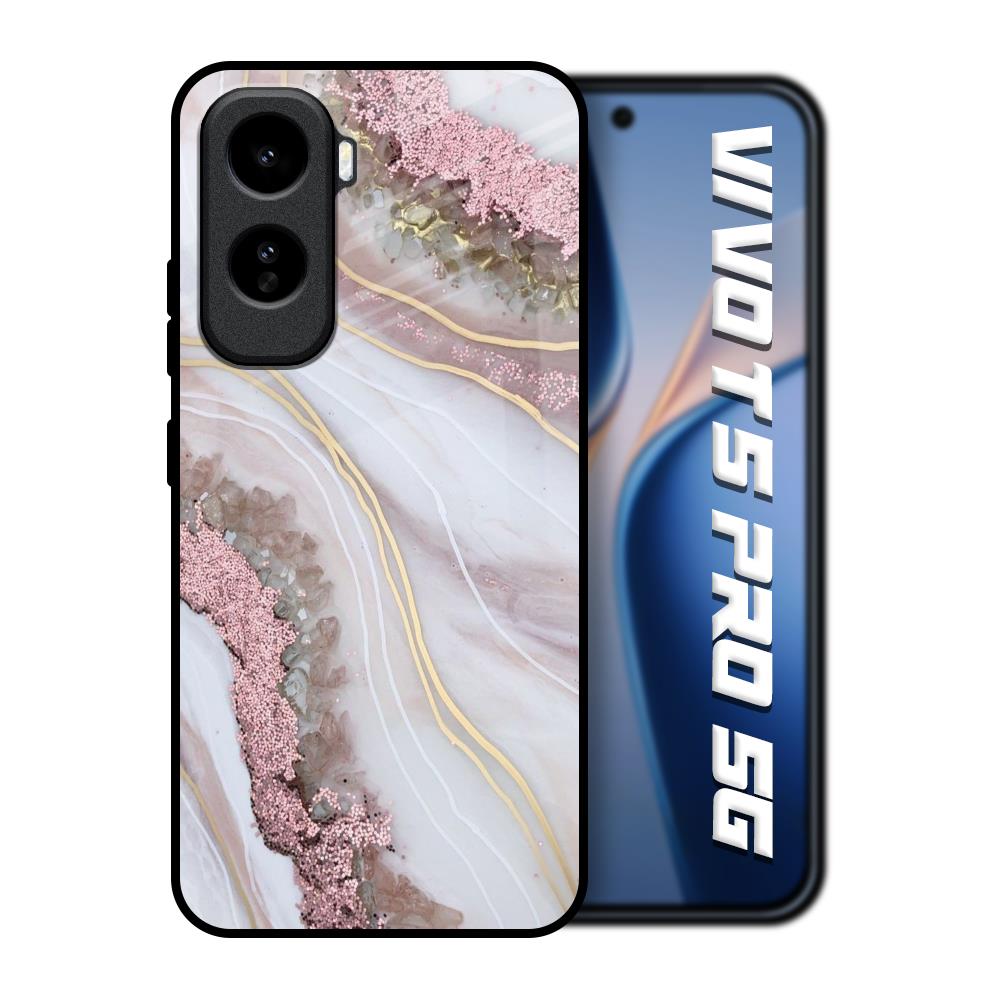 Pink & Gold Gllitter Marble Vivo T5 Pro 5G Glass Back Cover Online