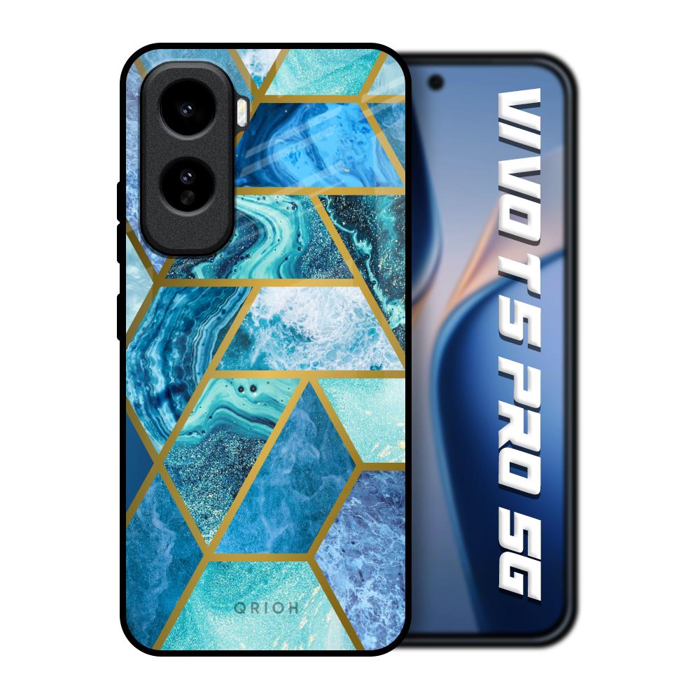 Turquoise Geometrical Marble Vivo T5 Pro 5G Glass Back Cover Online