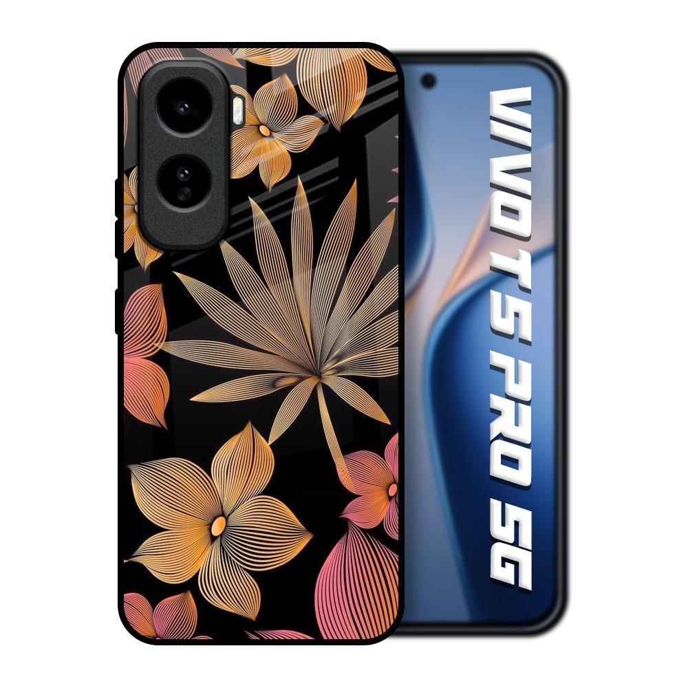 Lines Pattern Flowers Vivo T5 Pro 5G Glass Back Cover Online