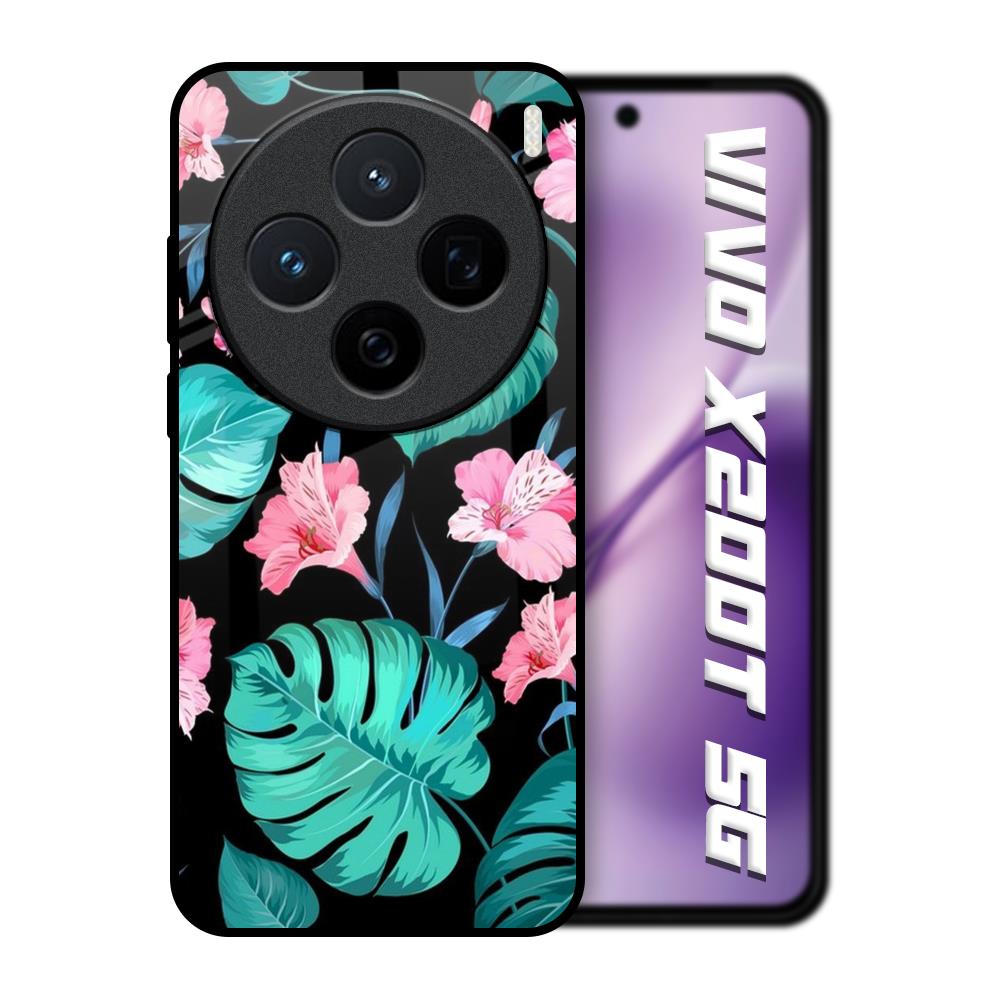Tropical Leaves & Pink Flowers Vivo X200T 5G Glass Back Cover Online