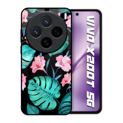 Tropical Leaves & Pink Flowers Vivo X200T 5G Glass Back Cover Online